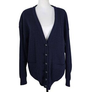 Alain Manoukian Mens Navy Wool Blend Button-Up Cardigan Sweater Sz L Dad Grandpa